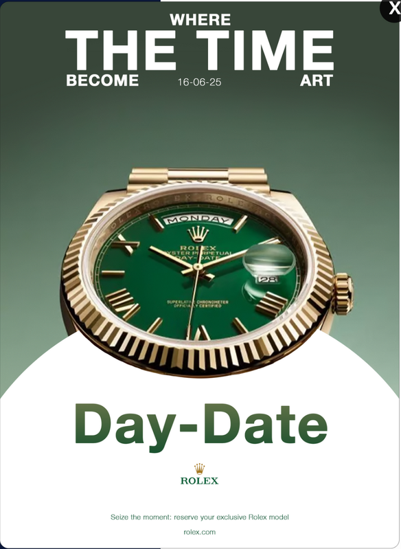 Affiche Rolex Day-Date aux tonalités vertes